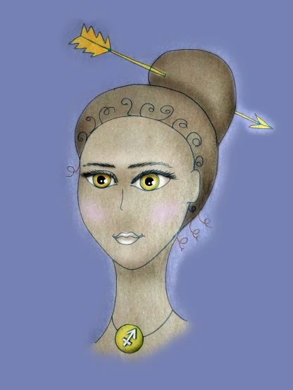 a drawing of a woman with an arrow in her hair, a character portrait, inspired by Daphne Fedarb, golden goddess athena, artificial intelligence princess, drawn with photoshop, celestial goddess