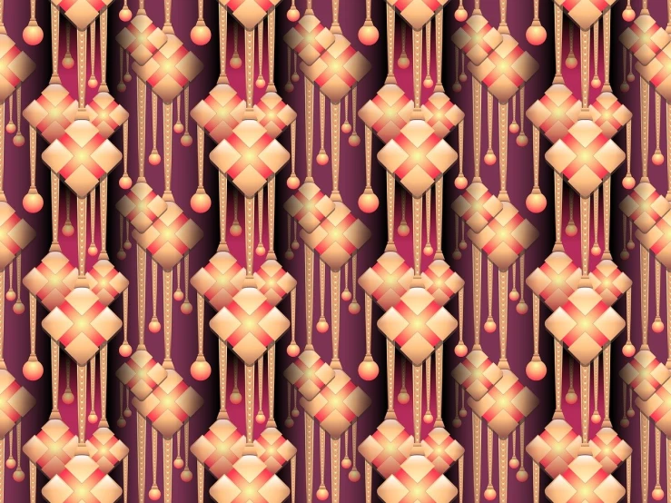 a close up of a pattern on a purple background, a digital rendering, inspired by Lubin Baugin, behance contest winner, tassels, pop japonisme 3 d ultra detailed, seamless pattern, jewel