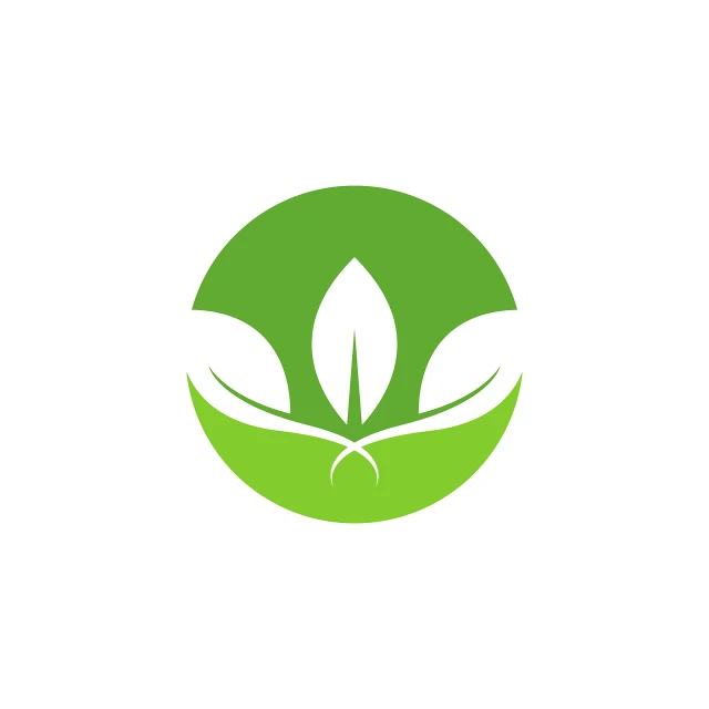 a green leaf logo on a white background, a picture, round logo, buddhist, full res