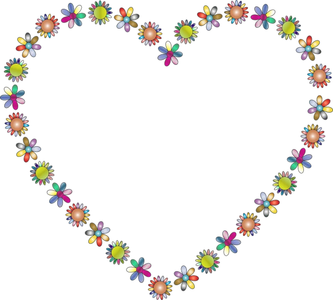 a heart made of flowers on a black background, a digital rendering, by Murakami, flickr, flower frame, cute:2, shiny!!, skinny