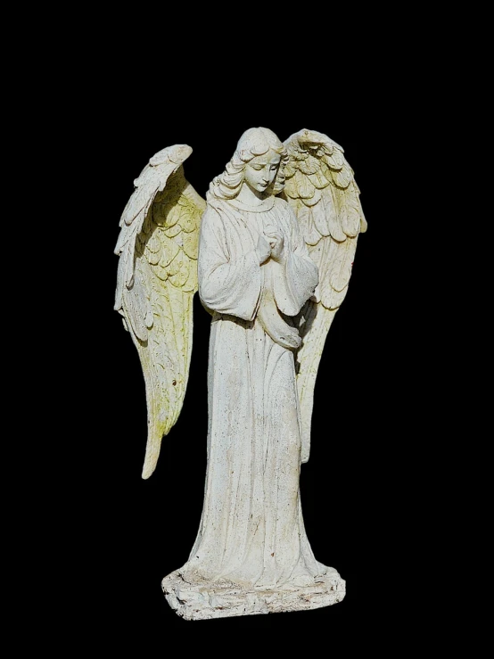 a statue of an angel holding a baby, pixabay, standing with a black background, highly detailed product photo, view from above, high detail product photo