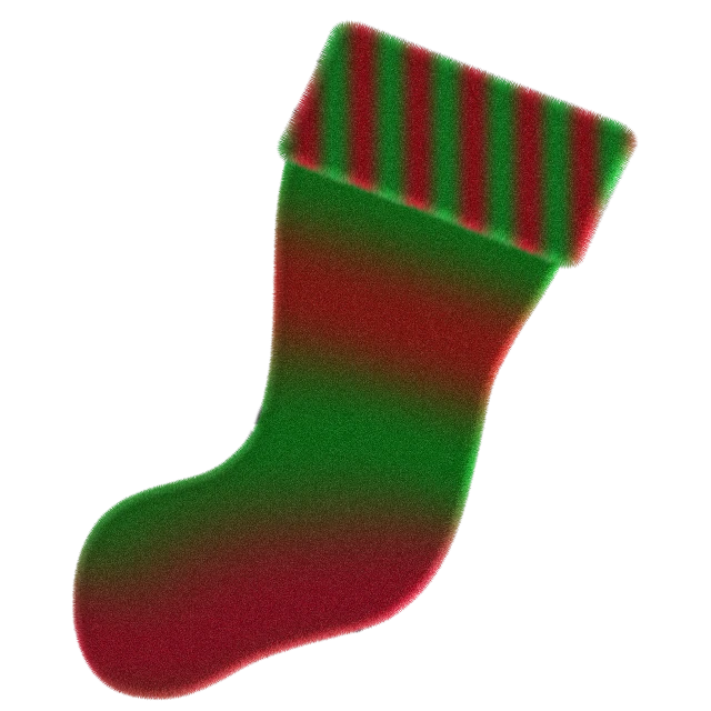 a green and red christmas stocking on a black background, a raytraced image, inspired by Anna Füssli, flickr, holography, tiny gaussian blur, striped socks, made entirely from gradients, rectangle