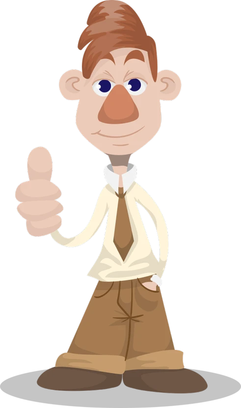 a cartoon man giving a thumbs up sign, inspired by Luigi Kasimir, pixabay contest winner, figuration libre, brown:-2, low key, bill nye the science guy, white man