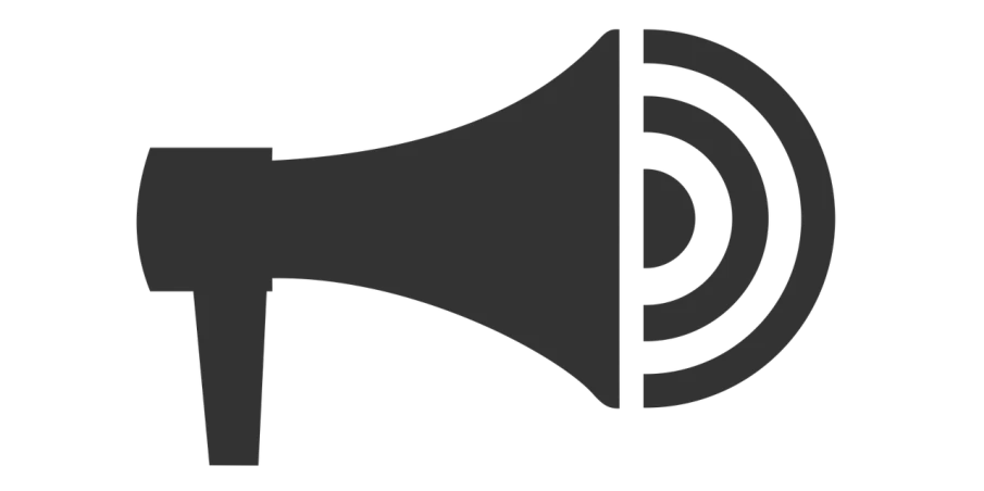 a black and white image of a speaker, a screenshot, pixabay, horn, transparent background, long open black mouth, information