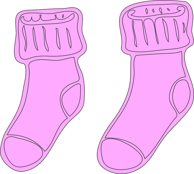 a pair of pink socks on a black background, a digital rendering, pixabay, sōsaku hanga, black outline, a pair of ribbed, random background scene, purple and pink