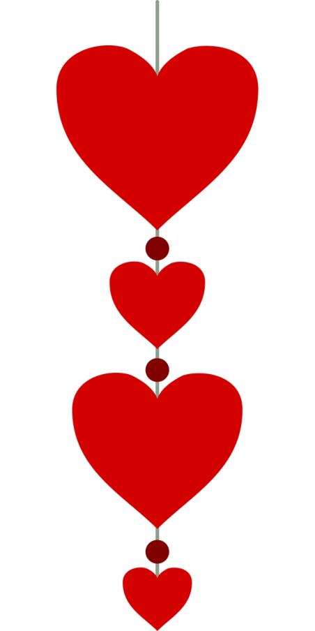 a bunch of red hearts hanging from a string, a screenshot, inspired by János Valentiny, sōsaku hanga, imvu, - h 1 0 2 4, pendant, bottom view