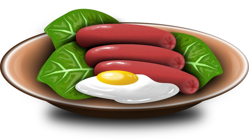 a plate of hot dogs with lettuce and an egg, an illustration of, inspired by Kōno Michisei, trending on pixabay, dau-al-set, hyperrealistic shaded, wikihow illustration, anonymous as a sausage, high-contrast