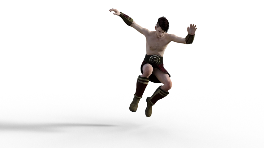 a man flying through the air on top of a skateboard, inspired by Romano Vio, zbrush central contest winner, renaissance, wearing loincloth, ps 3 screenshot, avatar image, sneering roman legioneer