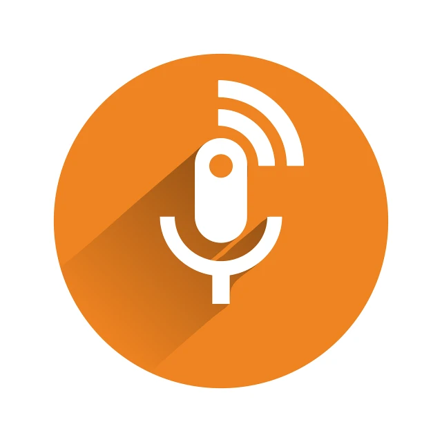 a microphone icon with a long shadow, an illustration of, by Kurt Roesch, shutterstock, orange color theme, wifi icon, chris cunninham, npr