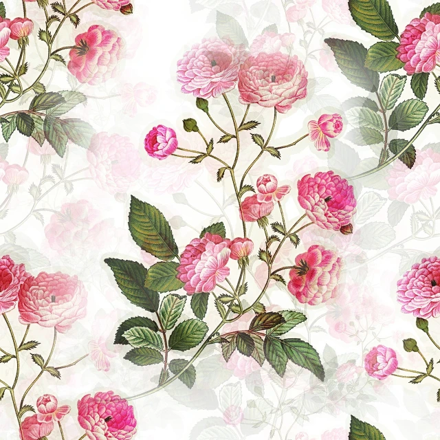 a pattern of pink roses on a white background, a digital rendering, inspired by Nagasawa Rosetsu, romanticism, sandra chevier, beautiful flower, background image, clover