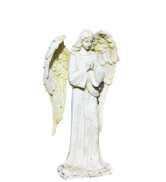 a statue of an angel on a black background, a statue, by Marie Angel, distant full body view, - h 1 0 2 4, prayer hands, high detail product photo