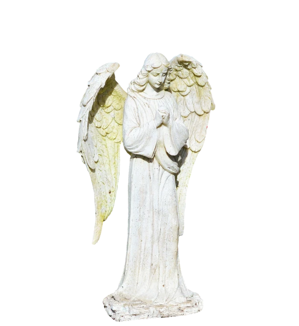 a statue of an angel on a black background, a statue, by Marie Angel, distant full body view, - h 1 0 2 4, prayer hands, high detail product photo