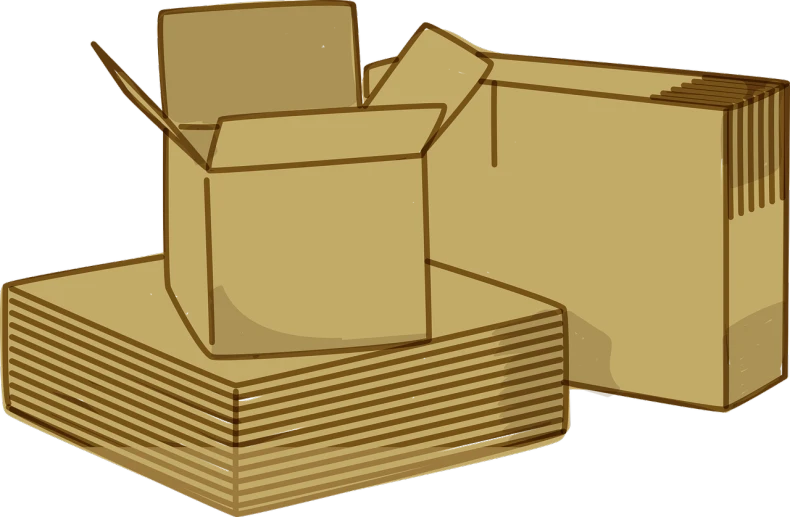 a stack of cardboard boxes sitting on top of each other, concept art, inspired by Masamitsu Ōta, pixabay, mingei, comic book thick outline, lockpicks and pile of gold, high res, everyday plain object