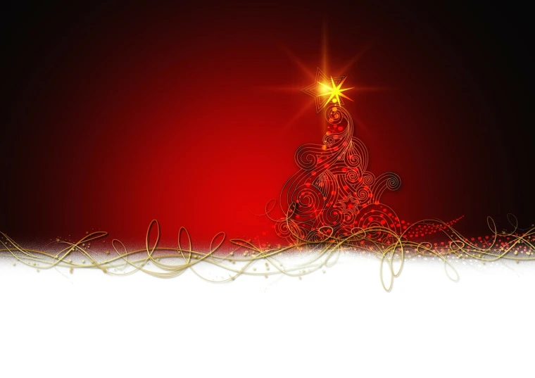 a christmas tree with a star on top of it, digital art, red lace, shiny golden, vector design, background image