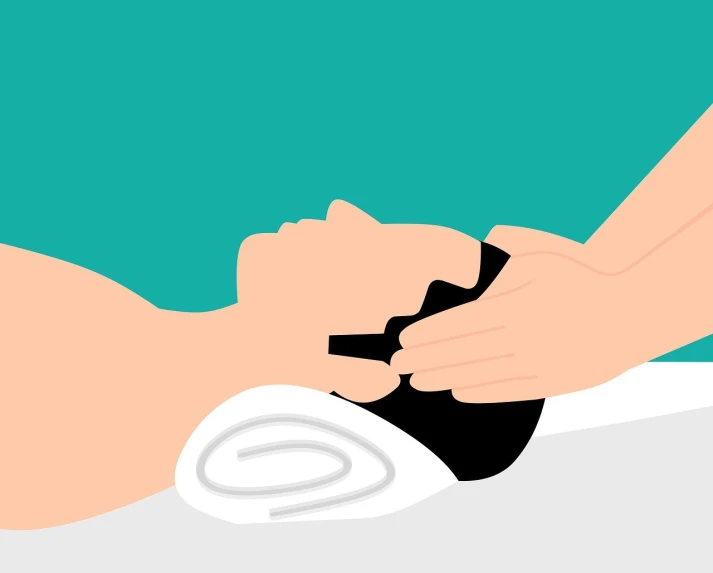 a close up of a person using a device on a person's stomach, an illustration of, shutterstock, art deco, portrait facial head, flat vector art, spa, transplanted hand to head