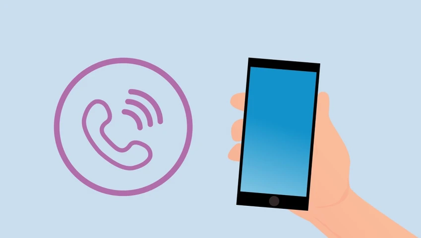 a person holding a cell phone in their hand, an illustration of, by Robbie Trevino, trending on pixabay, a telephone receiver in hand, blue and purple colour scheme, circular, reduce duplication interference