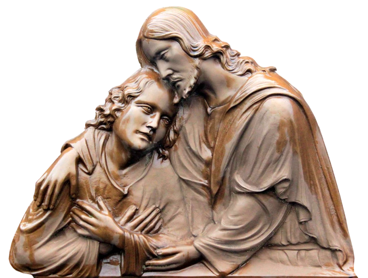 a statue of a woman holding a child, a statue, by Achille Leonardi, featured on zbrush central, new sculpture, jesus hugging a woman, mourning family, extremely detailed frontal angle, -w 1024