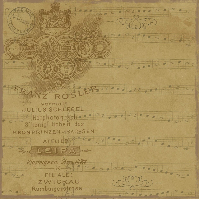 a close up of a sheet of music with a cross on it, an album cover, inspired by Franz Karl Basler-Kopp, baroque, paper border, sepia, rosen zulu, vintage - w 1 0 2 4