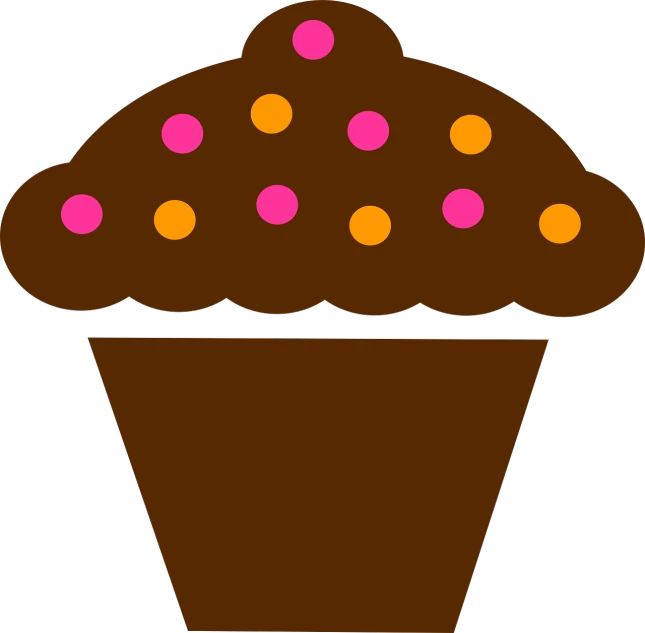 a chocolate cupcake with sprinkles on top, by Winona Nelson, pixabay, pop art, cutie mark, no gradients, colored dots, an orange