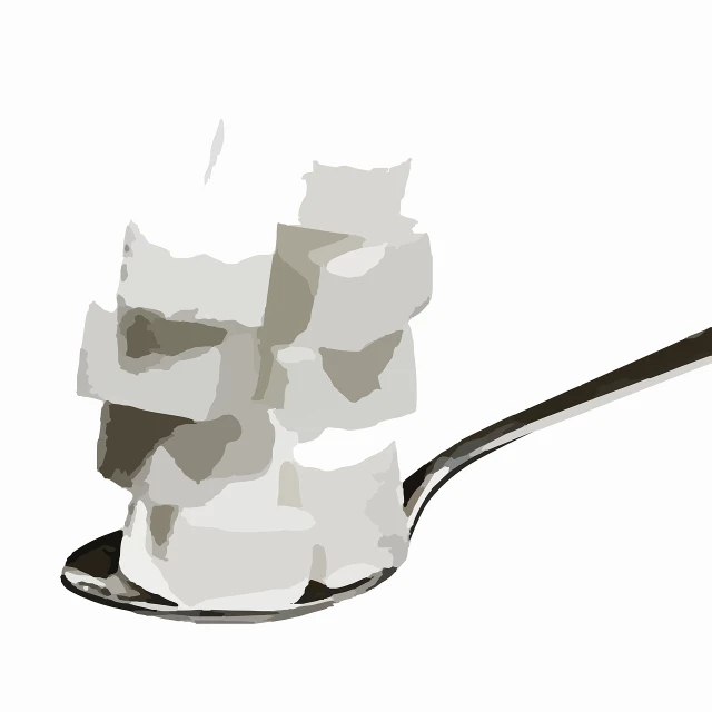 a spoon with some sugar cubes on it, a digital painting, minimalism, white outline, stacks, super realistic food picture, lots of white cotton