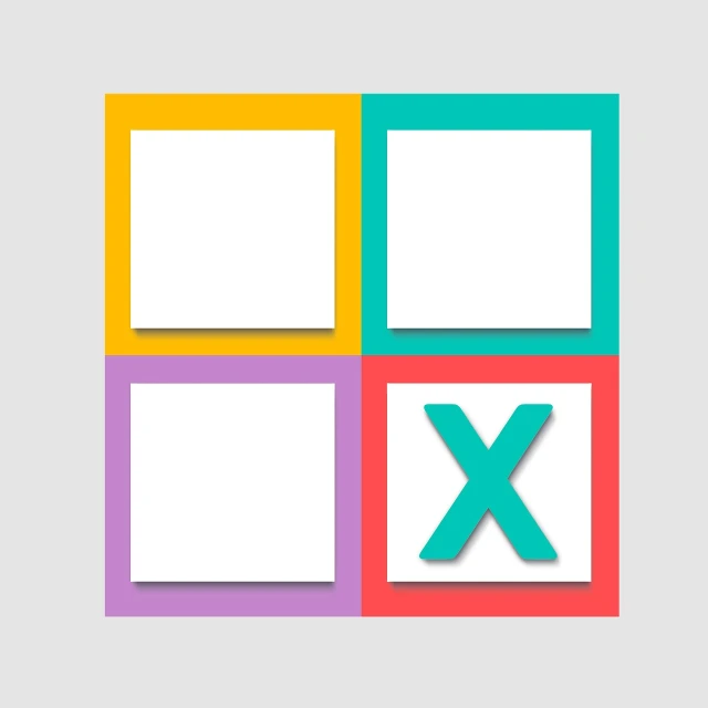 a picture of a tic - tac - toe game on a gray background, a minimalist painting, context art, material design, square pictureframes, colorful palette illustration, snapchat photo