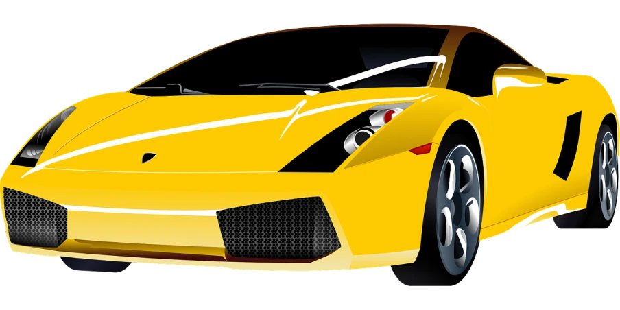 a yellow sports car on a black background, vector art, pixabay, digital art, bold lamborghini style, cartoonish, closeup!!!!!!, banner