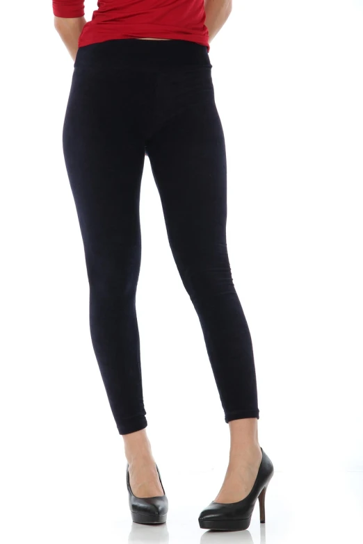 a woman in a red shirt and black pants, a picture, jet black leggins, reluvy5213, seamless, dark blue and black