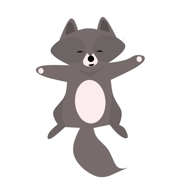a black and white image of a raccoon, a cartoon, inspired by Caspar Wolf, on a flat color black background, happy kid, [ floating ]!!, cute fox