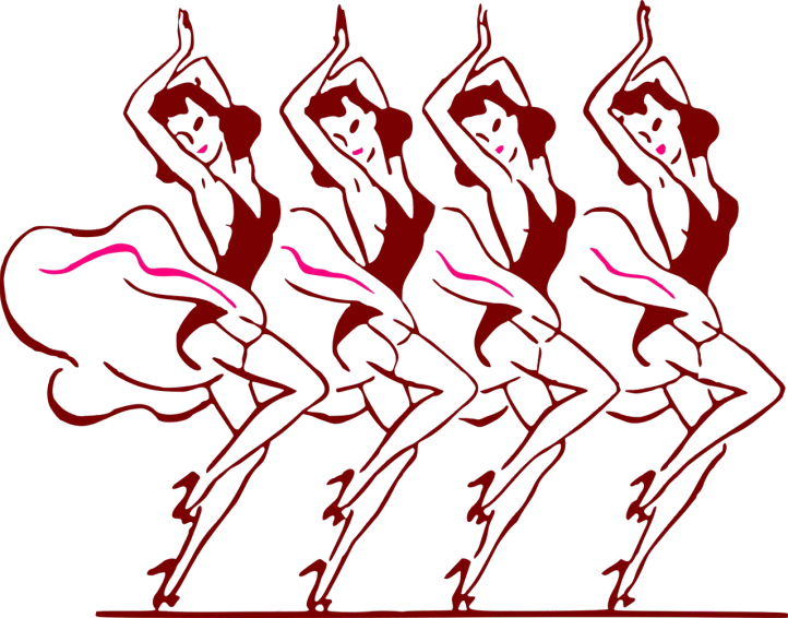 a group of dancers with their arms in the air, by Odhise Paskali, digital art, black and red only!!!, rotoscope, riding on a prancing horse, ( ( dithered ) )