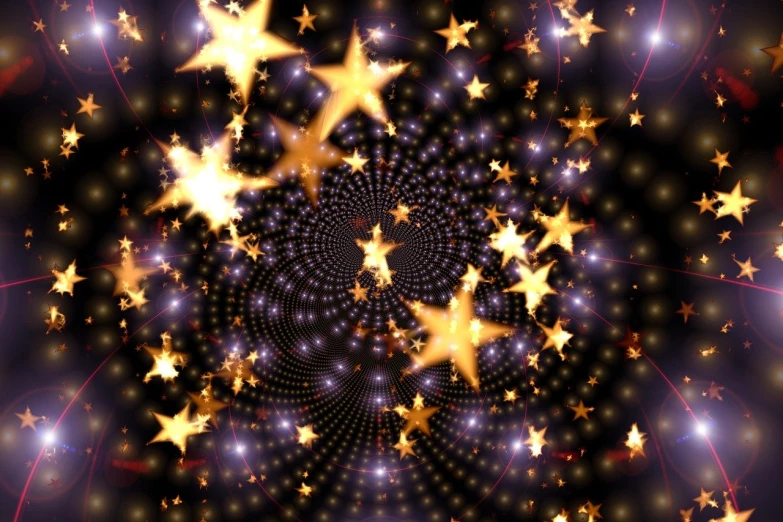 a spiral with gold stars on a black background, digital art, star(sky) starry_sky, background is heavenly, !!beautiful!!, stars as pupils