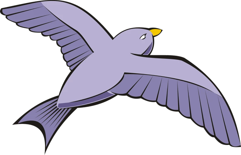 a bird that is flying in the air, an illustration of, by David Budd, pixabay, mingei, violet, solid gray, with a yellow beak, sea