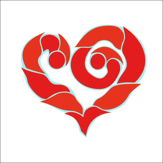 two hands in the shape of a heart, a digital rendering, art nouveau, happy family, red rose, abstract logo, in style of monkeybone