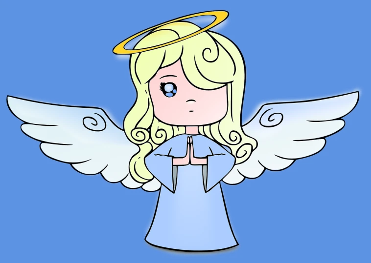 a cartoon angel with a halo on her head, inspired by Marie Angel, with blue eyes!!!!, elizabeth, ¯_(ツ)_/¯