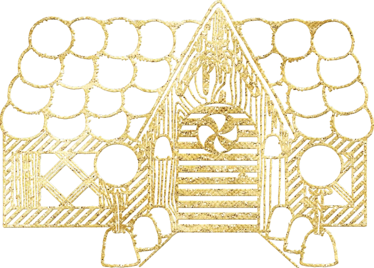 a gold piece of art on a black background, a stipple, inspired by Adolf Wölfli, golden gates, garters, website banner, house