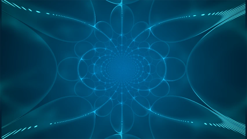 a computer generated image of a blue flower, inspired by Benoit B. Mandelbrot, shutterstock, digital art, glowing thin wires, fractal tarot card style, symmetry illustration, light circles