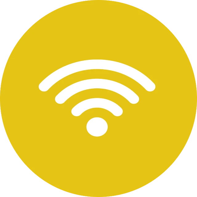 a white wifi icon in a yellow circle, by Dan Content, aoc, bangalore, screen, smart