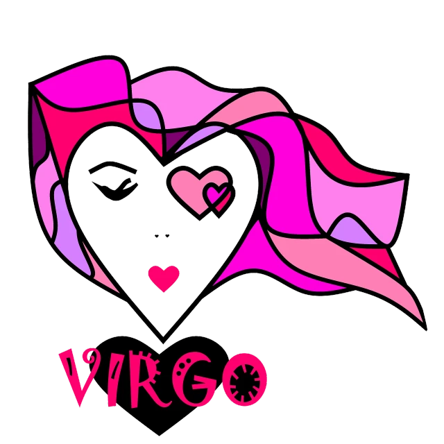 a heart with the word virgo on it, vector art, hot pink and black, trippy!!! symbolic, libra symbol, !!! very coherent!!! vector art