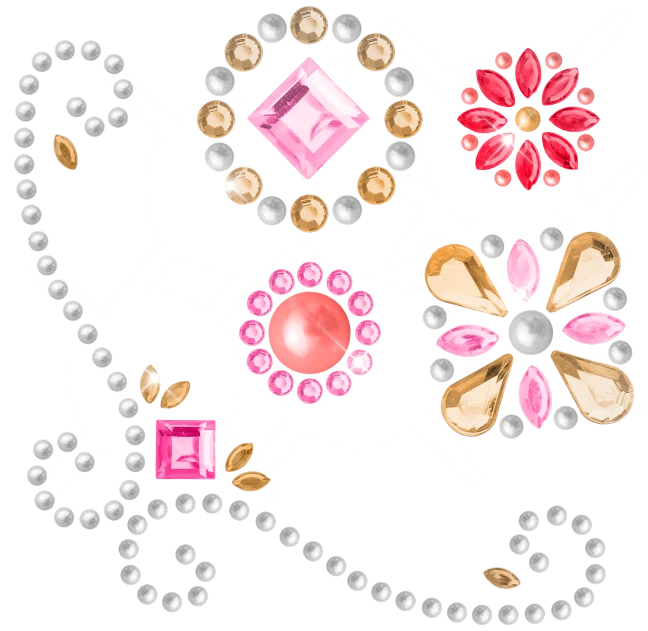 a bunch of different types of jewelry on a white surface, a digital rendering, by Nakahara Nantenbō, trending on pixabay, baroque, white and pink, created in adobe illustrator, cutie mark, g6