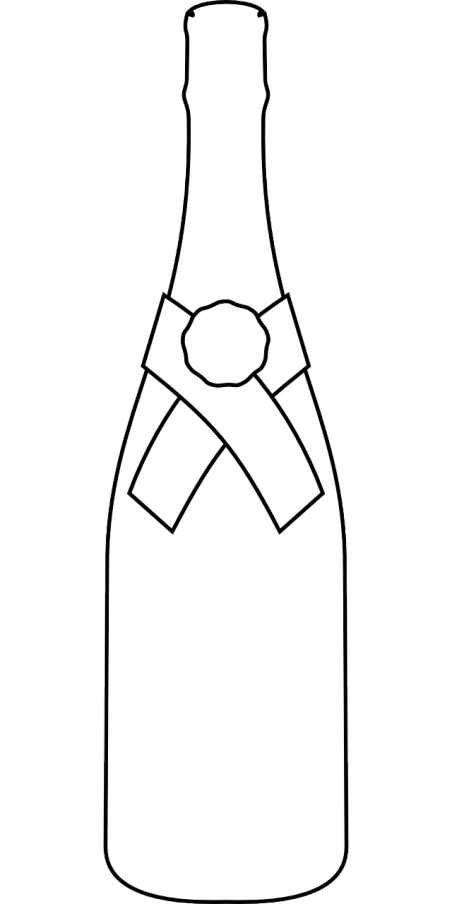 a bottle of champagne on a white background, lineart, inspired by Félix Labisse, pixabay, shoulder patch design, wip, straps, black backround. inkscape