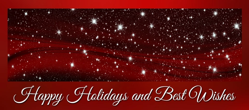 a red background with stars and the words happy holidays and best wishes, by Jeanna bauck, featured on pixabay, fine art, hildebrandt, many stars in the night sky, 2 0 1 0 photo, pristine and clean