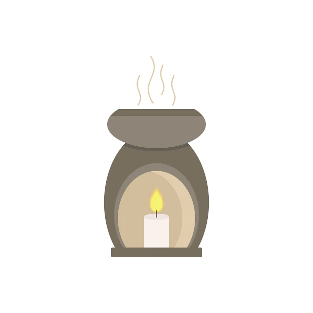 a lit candle with steam coming out of it, an illustration of, minimalism, irori fireplace, white background and fill, clay material, instrument