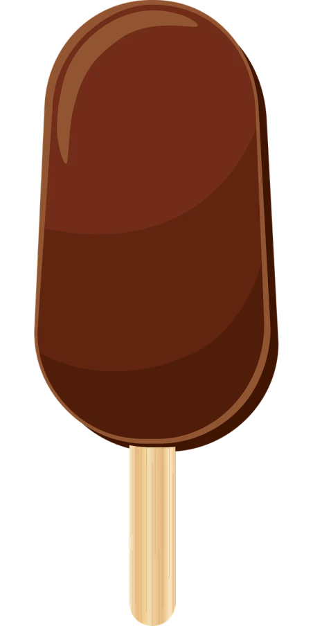 a chocolate ice cream bar on a stick, a digital rendering, inspired by Nyuju Stumpy Brown, pixabay, on a flat color black background, smooth oval shape face, illustration, empty background