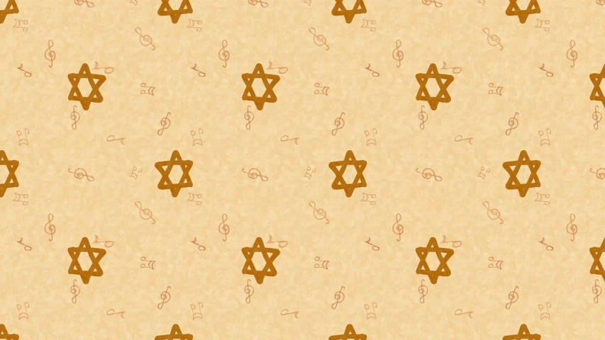 a pattern with a star of david on it, a digital rendering, by Siona Shimshi, light brown background, the god of music, tileable, kids