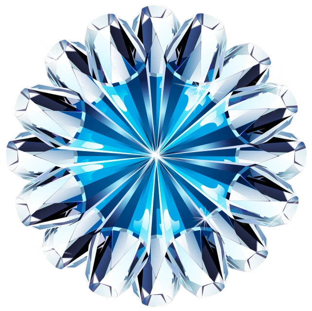 a close up of a diamond on a black background, vector art, crystal cubism, blue - petals, blue and ice silver color armor, 中 元 节, round