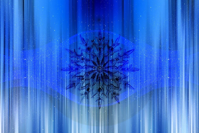 a picture of a tree in the middle of a blue background, a digital rendering, pixabay contest winner, abstract illusionism, snowflakes, portrait of a mystical giant eye, winter blue drapery, abstract design. parallax. blue
