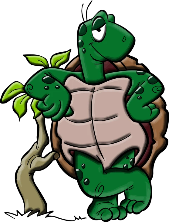 a cartoon turtle holding a branch of a tree, inspired by Michelangelo Unterberger, deviantart contest winner, hurufiyya, hi-res photo, !!! very coherent!!! vector art, full body close-up shot, smirk