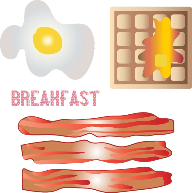 an image of a breakfast with bacon and eggs, an illustration of, grid, harry volk clip art style, super detail of each object, with a black background