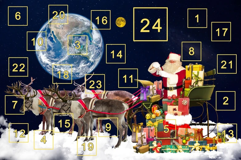 a santa claus claus claus claus claus claus claus claus claus claus claus claus claus claus claus claus claus claus claus claus claus claus claus claus claus claus, a photo, by Julia Pishtar, pixabay, naive art, image credit nasa nat geo, sacred numbers, lunar cycles, digital collage