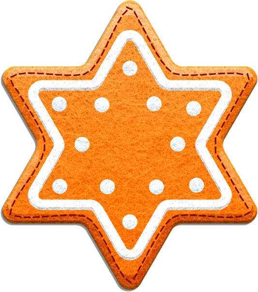 a cookie shaped like a star on a black background, digital art, by Josef Dande, digital art, shoulder patch design, orange and white, israel, icon pattern