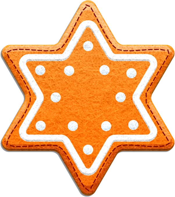 a cookie shaped like a star on a black background, digital art, by Josef Dande, digital art, shoulder patch design, orange and white, israel, icon pattern